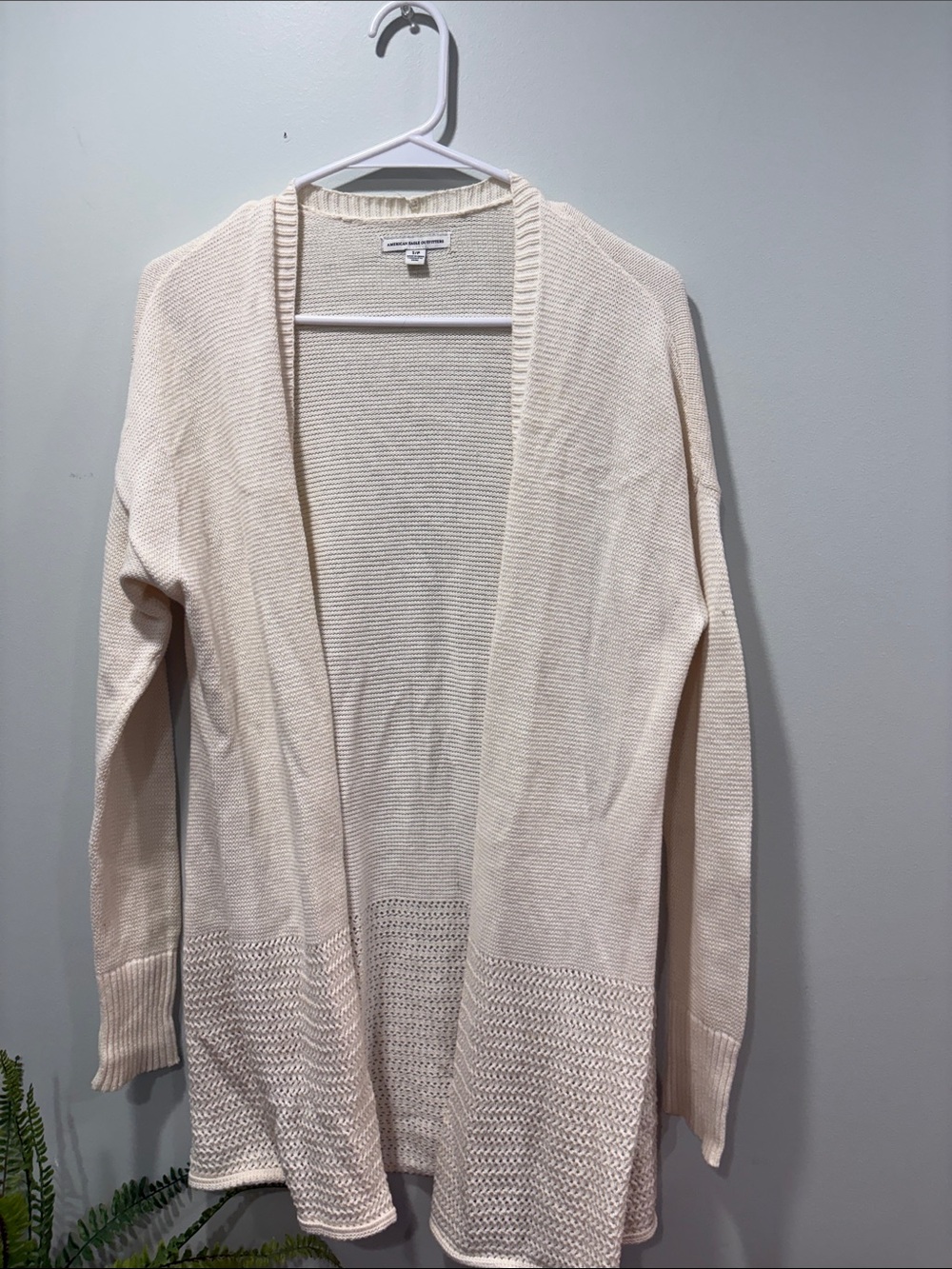 American Eagle Outfitters Cozy Open-Front Cream Cardigan Sweater